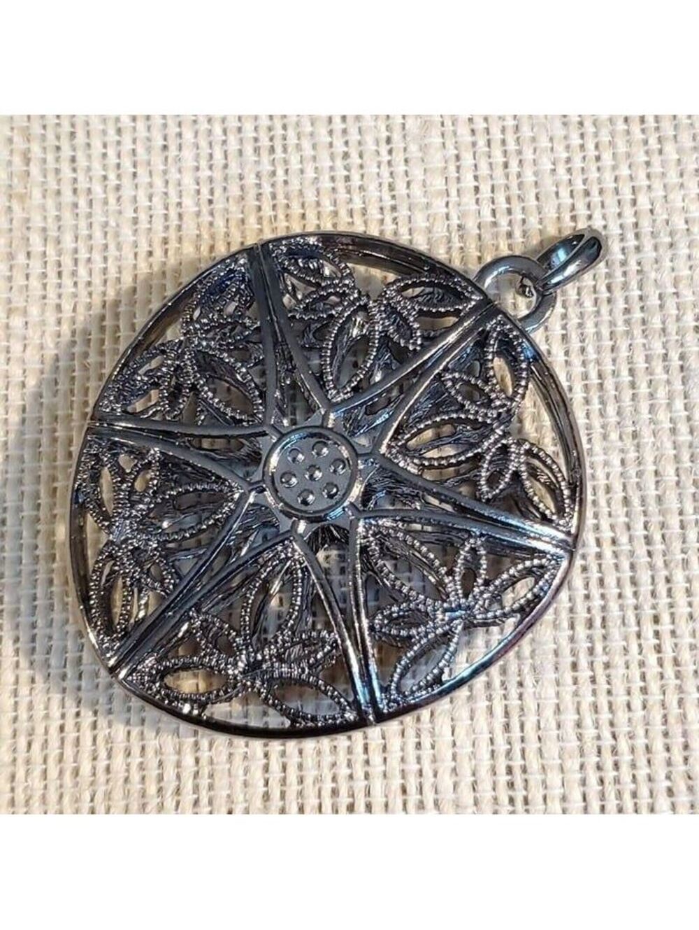 Art Deco Filigree Gunmetal Black Gray Large 62x46mm Pendant